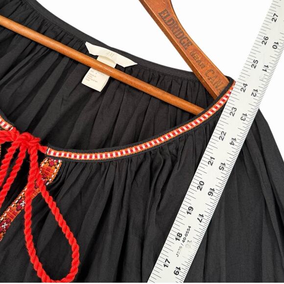 H&M Embroidered Peasant Blouse Black Womens Sz 6 Boho Tassel Top - Picture 4 of 8